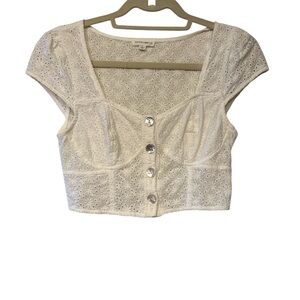 Cotton Candy White Eyelet Button-Up Crop Top 100% cotton sz S